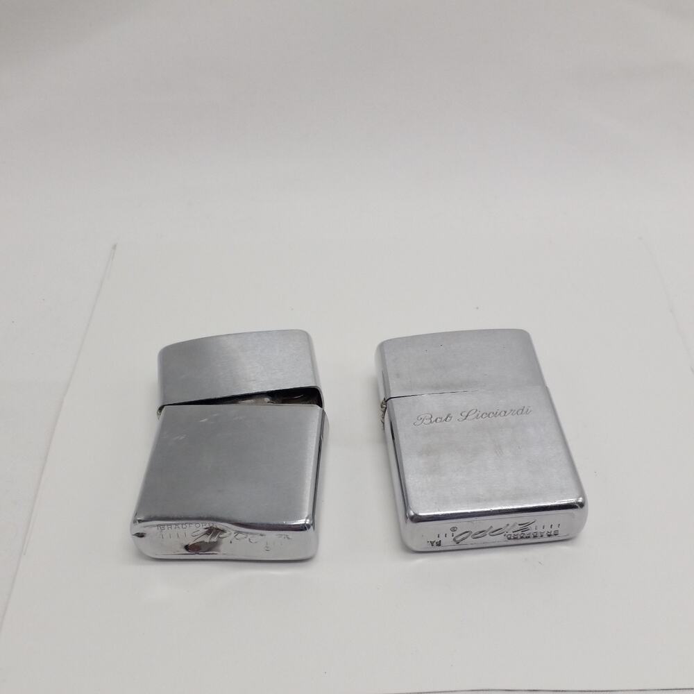 Vintage 1974 1975 Zippo Lighter Lot of 2 Chrome Engraved Bob Licciardi 70s USA